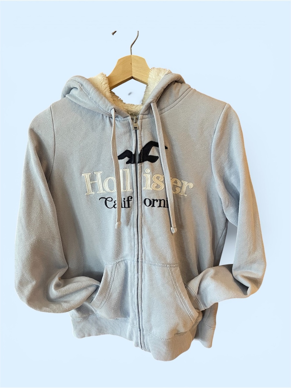 Hollister Kids Pale Blue Sherpa-Lined Zip Hoodie Sz S